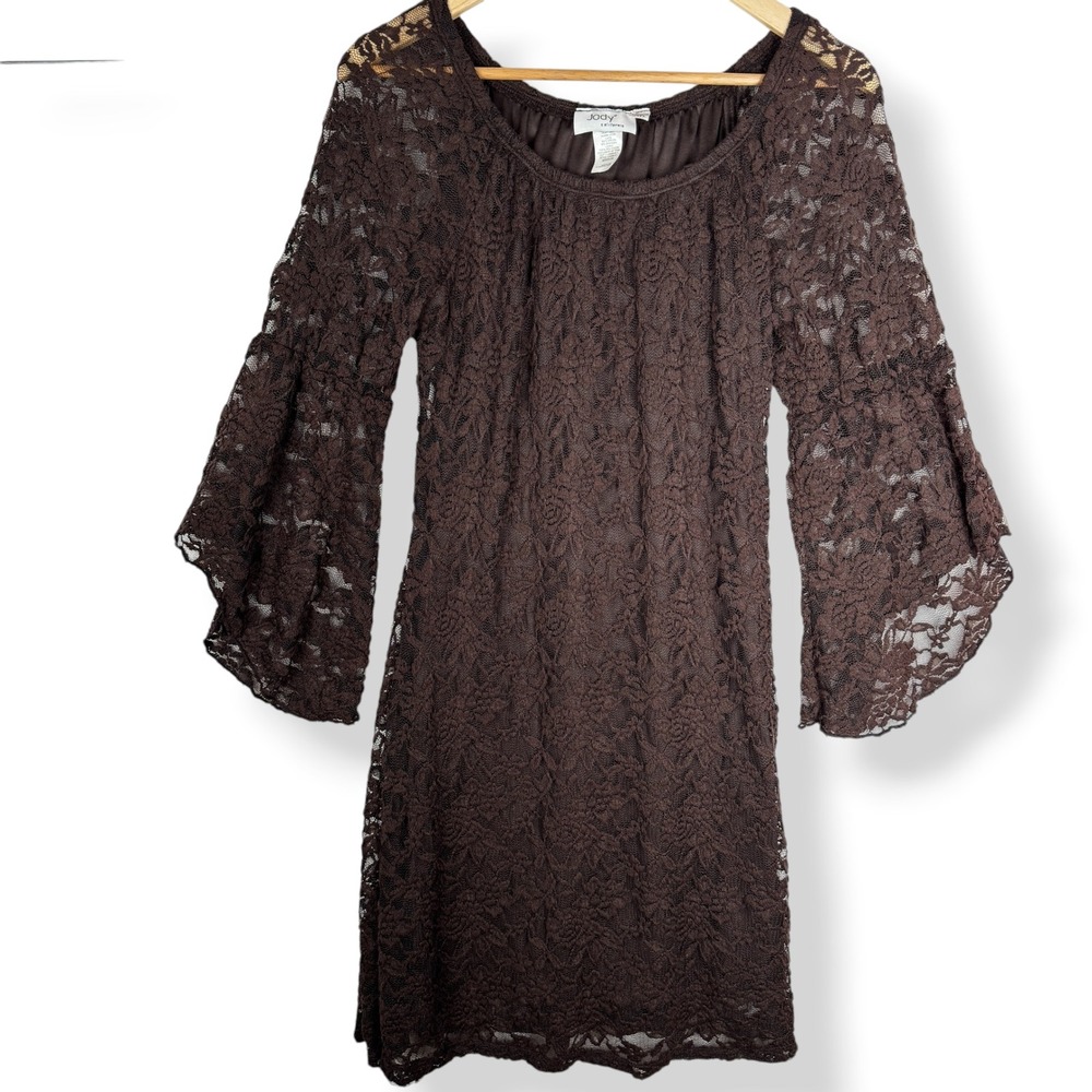 Vintage Jody California Dress Size Medium Fairy Grunge Lace Bell Sleeve Y2K USA